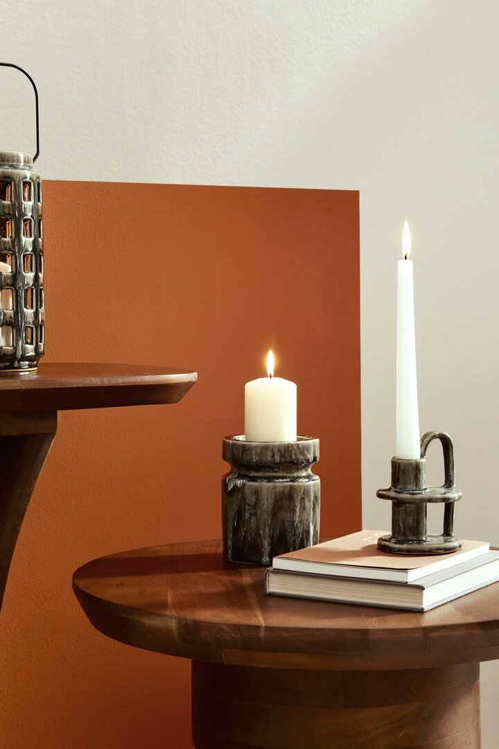 DARREH RO GREY CANDLE HOLDER 1P H14,2