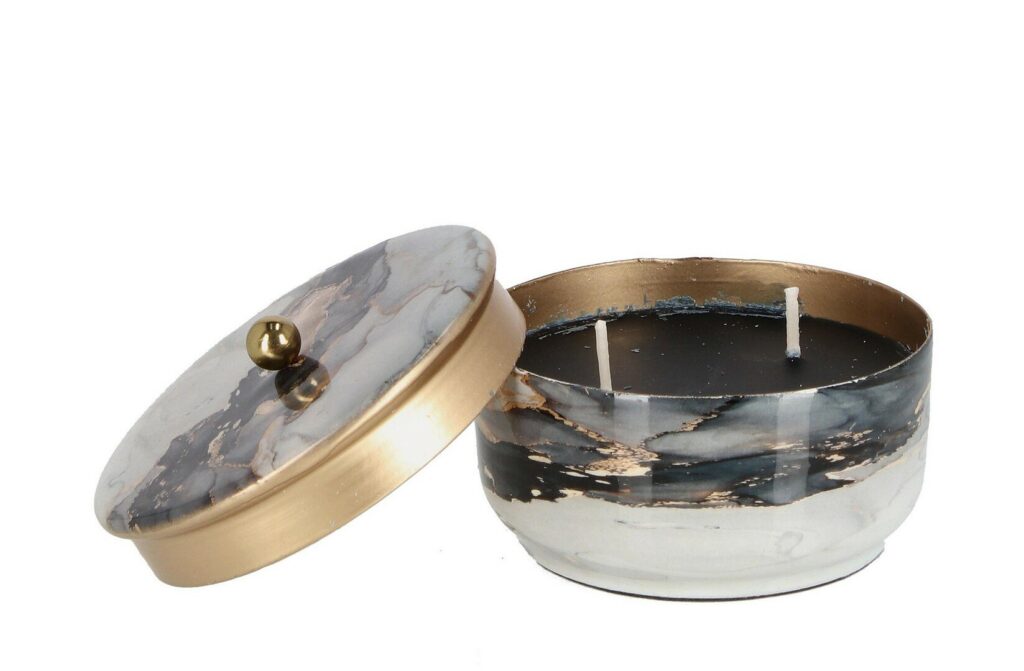 MARSHA GREY GOLD CANDLE W-LID  D12